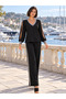 Valeria Women's Crepe Blouse and Pants Set with Crystal Ribbon Detail.