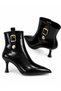 Women's Shiny Patent Leather Pointed-Toe Gold Buckle Detail Stiletto Heel Zippered Boots - 3