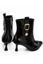 Women's Shiny Patent Leather Pointed-Toe Gold Buckle Detail Stiletto Heel Zippered Boots - 2
