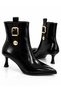 Women's Shiny Patent Leather Pointed-Toe Gold Buckle Detail Stiletto Heel Zippered Boots - 4