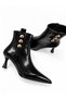 Women's Shiny Patent Leather Gold Button Detail Pointed-Toe Stiletto Heel Zippered Boots. - 3