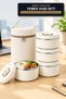 Stainless Steel Lunch Box Set with Insulated Bag, 4-Piece Thermal Lunch Box, Cream Color.