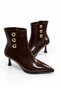 Women's Shiny Patent Leather Gold Button Detail Pointed-Toe Stiletto Heel Zippered Boots. - 5