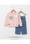 100% Cotton Sweatshirt with Tulle Details/ Denim 2-Piece Girls' Set 4-8 Years, Pink - 2