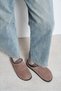 Alos Bay Beige Suede Leather Flat Sole Women's Fur-Lined Slippers
