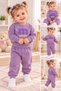 Girls' Lilac Printed Sweatshirt and Sweatpants Set – Casual Sporty 2-Piece Outfit.