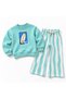 Girls' and Boys' Surf Printed Cotton 3-Yarn Turquoise Sweatshirt Pants Set - 5