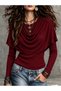 Burgundy Blouse with Cape Detail and Open Collar, Long Sleeves. - 5