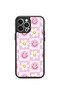 iPhone 13 Pro Max Vorian Black Hole Case, Pink Plaid with Smiling Flowers.