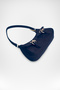Women's Roma Navy Suede Baguette Handbag and Shoulder Bag with Two Flaps, Pockets, Buckle, and Zipper Closure. - 4