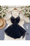 Pleated Short Nightgown with Floral Detail – Black