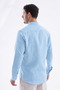 100% Cotton Regular Fit Hakim Collar Muslin Long Sleeve Shirt - Blue - 4