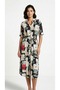 Women's Patterned Shirt Dress with Belt, Midi Length.