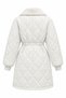 Women's Quilted Long Coat with Plush Collar, Baklava Pattern, and Drawstring Waist. - 2
