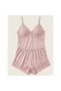 Satin & Lace Cami Set with Shorts – Pink