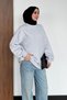 Women's 3-Ply Brushed Inside Crew Neck Basic Modest Sweatshirt 3269 Gray Melange - 2