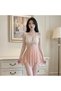 Butterfly Lace Halter Chemise with Velvet Skirt – Pink