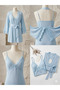 Ribbed Nightgown & Robe Set with Lace Trim – Light Blue - 5