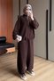 Women's 3-Thread, Brushed Inside, Half-Zip, Stoper-Style Hooded Set 3271 Brown - 6