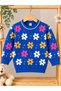 Baby Girl & Child Butterfly and Patterned Crew Neck Stretchy Knit Sweater - 2