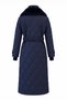 Navy Blue Puffer Coat with Fur Collar Detail and Belt Detail 12764 - 3
