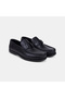 Men's Black Leather Loafers with Buckle and Band Detail.