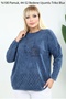 Plus Size Women's 44-52 Size Washed Knitwear 100% Cotton Seasonal Mother's Blouse - Long Sleeve with Stone and Embroidery - 6