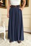 Women's Navy Blue Modal High-Waisted Wide-Leg Belted Pants and Skirt - 5