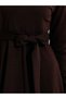 Brown Textured Knit Maxi Dress with Tie-Belt - 3