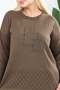 Plus Size Women's 44-52 Size Washed Knitwear 100% Cotton Seasonal Mother's Blouse - Long Sleeve with Stone and Embroidery - 2