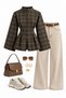 Judge-Collar Plaid Lumberjack Shirt with Front Slit - Khaki - 5