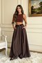 Women's Brown Modal High-Waisted Wide-Leg Belted Pants Skirt - 4