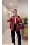 Kalirda Red Plaid Shirt with Bonjour Embroidery. - 5