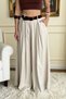 Women's Beige Modal High-Waisted Wide-Leg Belted Pants and Skirt - 5