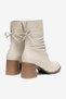 Women's Genuine Leather High-Heeled Boots with Ruched Detail - Cream - 3