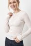 Women's Ecru Bicycle Neckline Semi-See-Through Long Sleeve Blouse