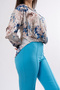 Women's Summer Blue Satin Blouse with Draped Hem and Tie-Detail 7954 - 6
