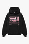 911 Pink-Printed Oversized Unisex Black Hoodie