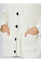 Off White High Neck Button-Up Ribbed Cardigan - 5