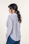 Women's Summer Gray Melange Shirt with Ruffle Detail and Stone Print on the Front, Detailed Stripes 10087 - 4
