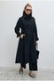 Asymmetrical Patchwork Trench Coat, Black.