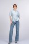 Women's Summer Blue Novelle Fitted at Waist Short-Sleeved Striped Shirt 70077