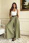 Women's Khaki Modal High-Waisted Wide-Leg Belted Pants and Skirt - 2