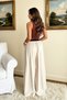 Women's Beige Modal High-Waisted Wide-Leg Belted Pants and Skirt - 4