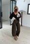 Vintage Coffee-Washed Barrel-Cut Elastic-Waist Pants