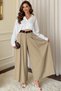 Women's Camel Modal High-Waisted Wide-Leg Belted Pants-Skirt - 2