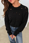 Women's Crew Neck Sweater with Ripped Collar Detail - 3