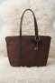 Women's Clutch Bag with Ribbon Bow Detail, Canvas, Straps, Brown - 2