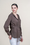 Women's Summer Coffee-Colored TENCEL™ Long-Sleeved Trendy Shirt with Belted Design 70062 - 3