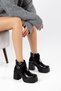 Women's Genuine Leather Platform Boots with Double Buckle Detail and Thick Heel